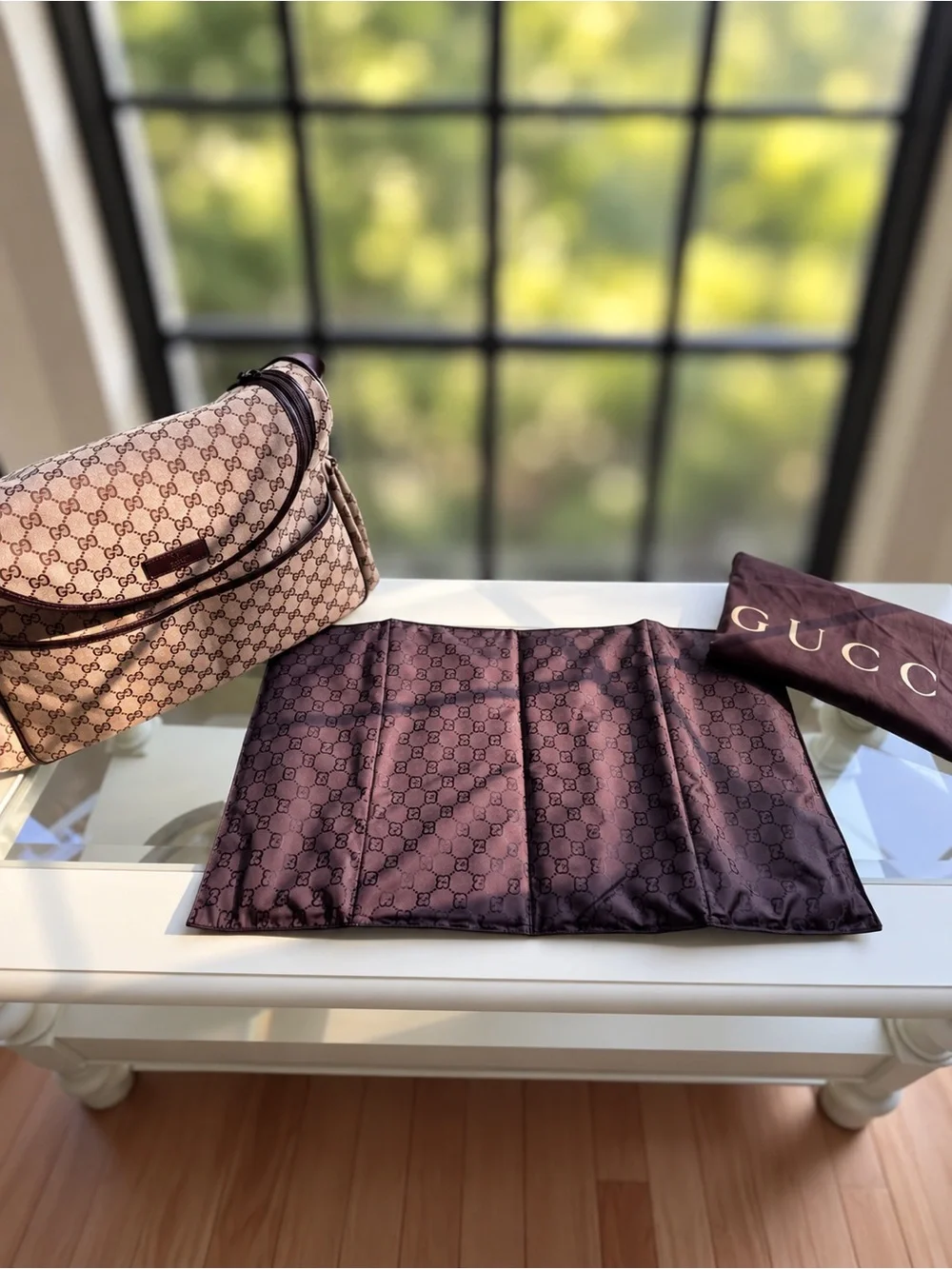 Gucci GG Canvas Monogram Diaper Baby Messenger Bag + Changing Pad